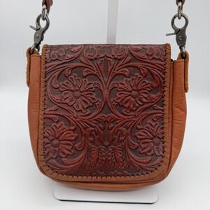 Montana West Tooled Leather Crossbody Bag Floral Western Brown Purse